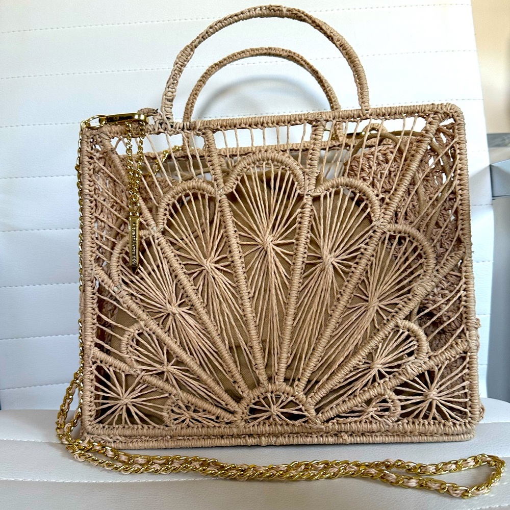 House of Harlow 1960 raffia woven rattan crossbody tote purse